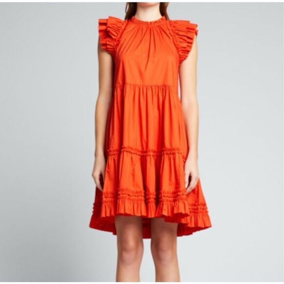 ULLA JOHNSON Joan Ruffled A-line Dress In Orange Size 2 - Picture 2 of 10